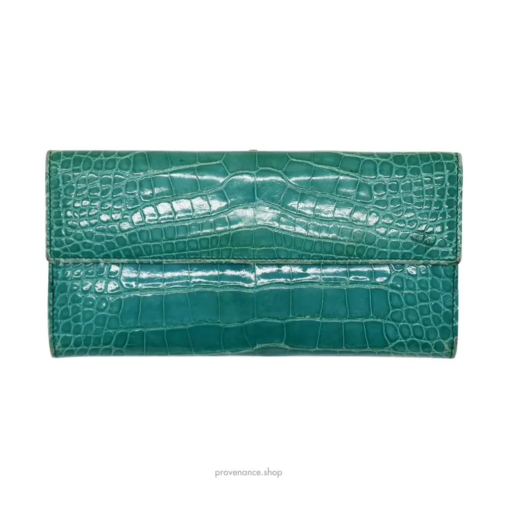 🔴 Gucci Horsebit Long Wallet - Turquoise Crocodile Leather - Picture 8 of 14